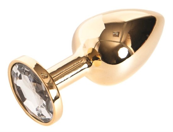 Золотистая маленькая анальная втулка с прозрачным кристаллом - 6 см. - фото 134383