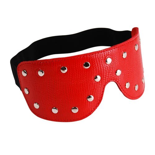 Красная кожаная маска на глаза с клёпками и велюровой подкладкой - фото 137141