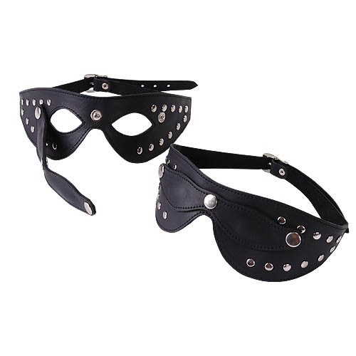 Чёрная кожаная маска с велюровой подкладкой - фото 137990