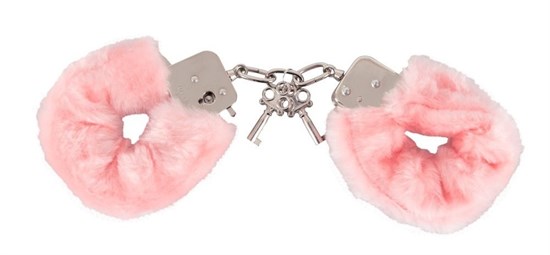 Розовые меховые наручники Love Cuffs Rose - фото 140542