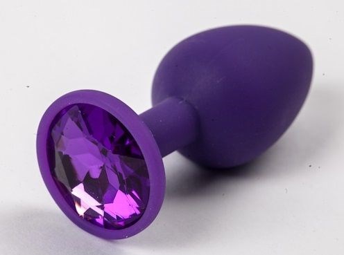 Фиолетовая силиконовая анальная пробка с фиолетовым стразом - 7,1 см. - фото 143335