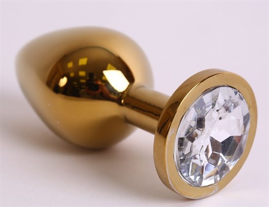 Большая золотистая анальная пробка с прозрачным кристаллом - 9,5 см. - фото 144027