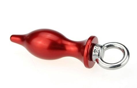 Красная металлическая анальная пробка с кольцом - 7 см. - фото 146674