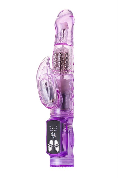 Фиолетовый вибратор High-Tech fantasy с клиторальным лепестком - 21 см. - фото 151416