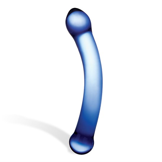 Синий изогнутый фаллоимитатор Curved G-Spot Glass Dildo - 16 см. - фото 157495