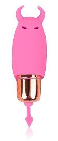 Розовый силиконовый вибромассажер с рожками - 6,4 см. - фото 159903