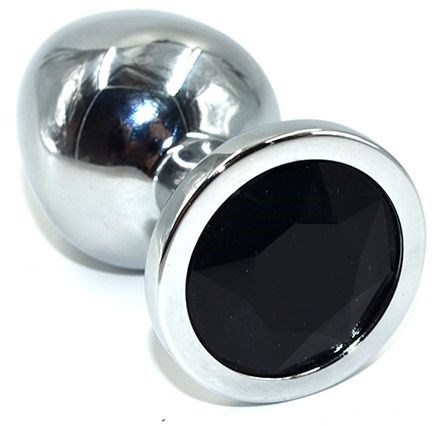 Серебристая анальная пробка из нержавеющей стали с черным кристаллом - 8,5 см. - фото 161330