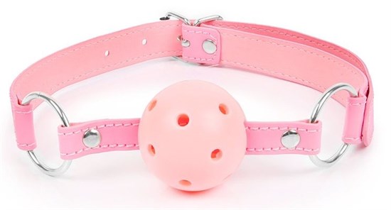 Розовый кляп-шарик на регулируемом ремешке с кольцами - фото 164304