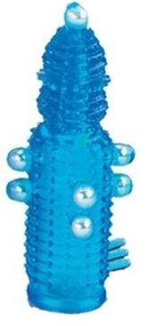 Голубая эластичная насадка на пенис с жемчужинами, точками и шипами Pearl Stimulator - 11,5 см. - фото 177374