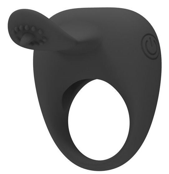 Чёрное эрекционное кольцо с вибрацией и клиторальным язычком - фото 177557