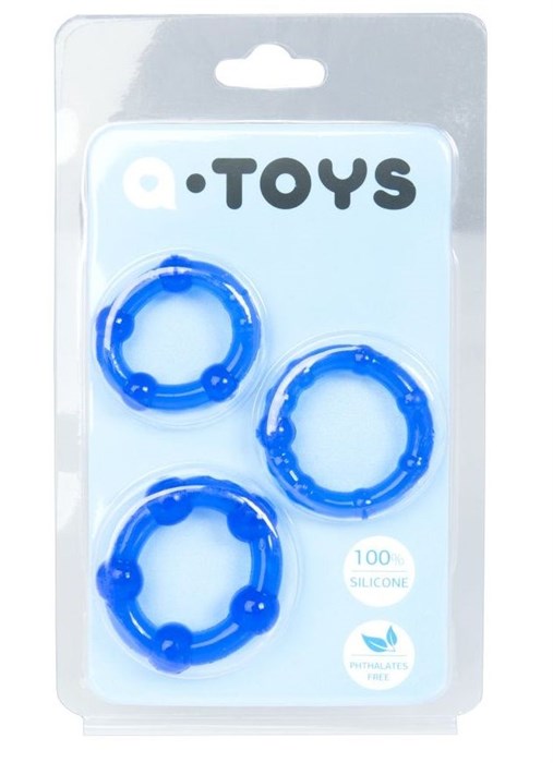 Набор из 3 синих эрекционных колец A-toys - фото 178113