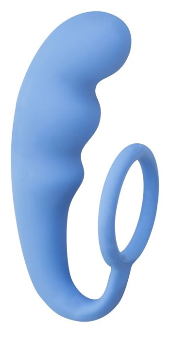 Голубое эрекционное кольцо с анальным стимулятором Mountain Range Anal Plug - фото 178749