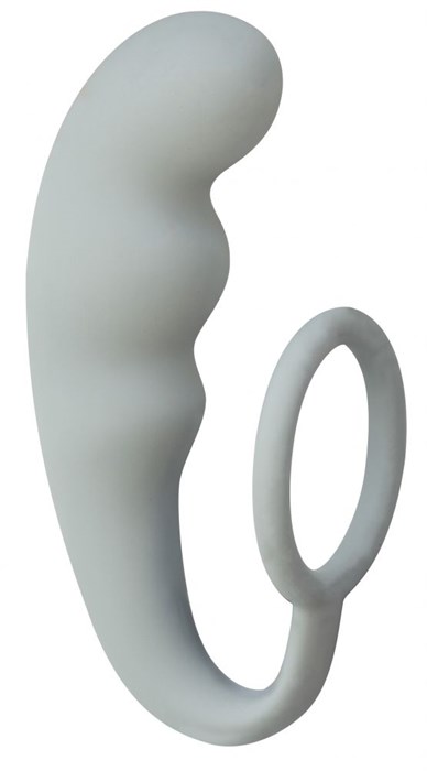Серое эрекционное кольцо с анальным стимулятором Mountain Range Anal Plug - фото 178752