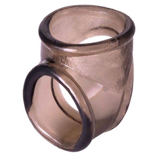 Дымчатое эрекционное кольцо с фиксацией мошонки - фото 179048