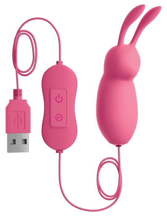Розовая, работающая от USB вибропуля в форме кролика Cute - фото 185279