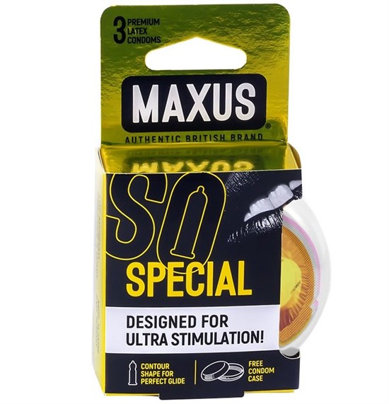 Презервативы с точками и рёбрами в пластиковом кейсе MAXUS AIR Special - 3 шт. - фото 272456