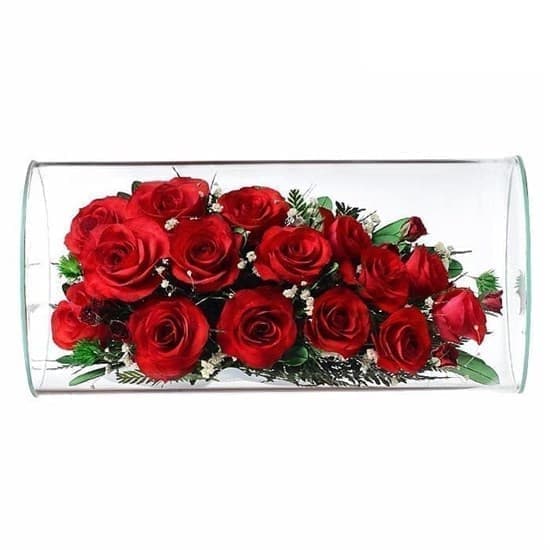 Стабилизированные цветы в колбе "Роскошь" | композиция из красных роз в вакууме
