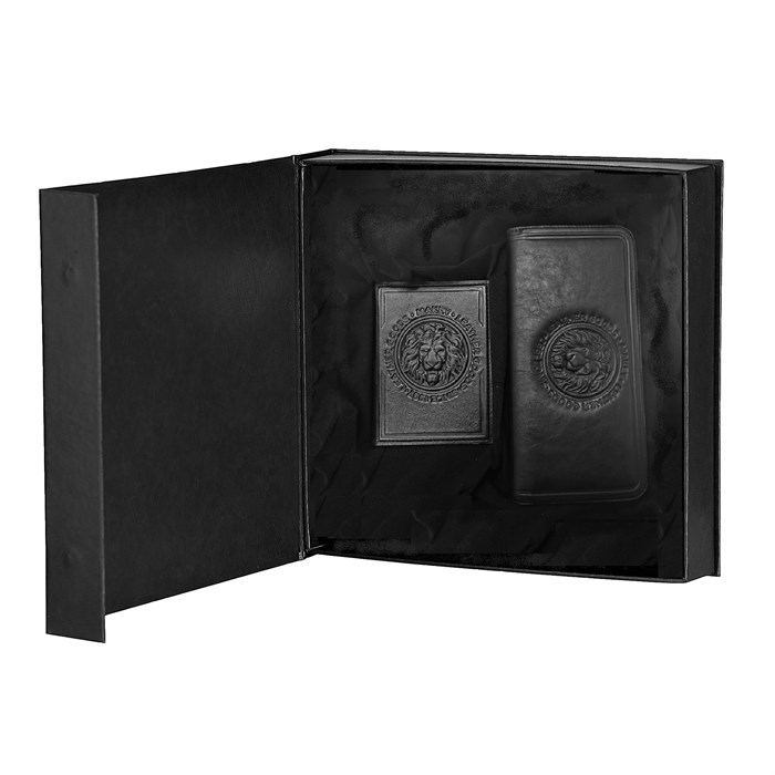 Подарочный набор из кожи «Royal» (обложка на паспорт, портмоне), цвет черный