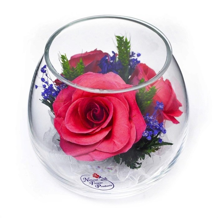 Стабилизированные цветы в стекле "Магия" | композиция из розовых роз  в вакууме | подарочная упаковка - фото 380769