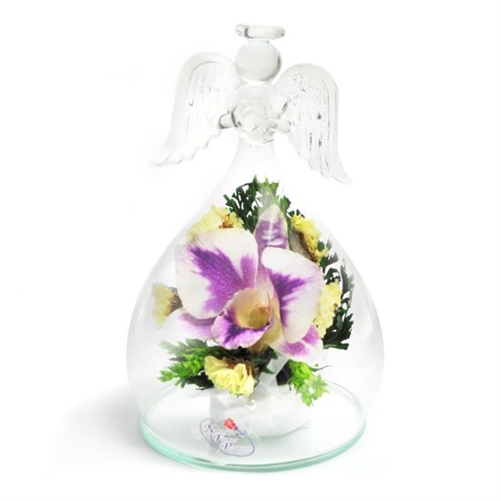 Стабилизированные цветы в стекле "Ангел" | композиция из орхидеи в вакууме