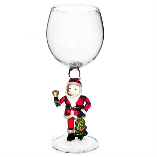 Новогодний бокал из стекла ручной работы "Дед Мороз с колокольчиком"