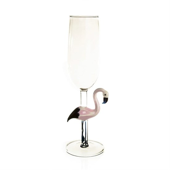 Бокал для шампанского из стекла ручной работы "Розовый Фламинго"