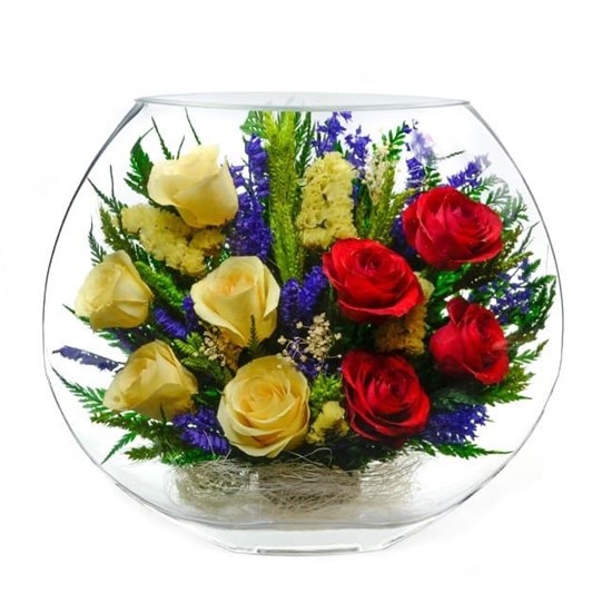 Цветы в стекле "Электра" композиция из натуральных роз (арт. EMR5c-03)