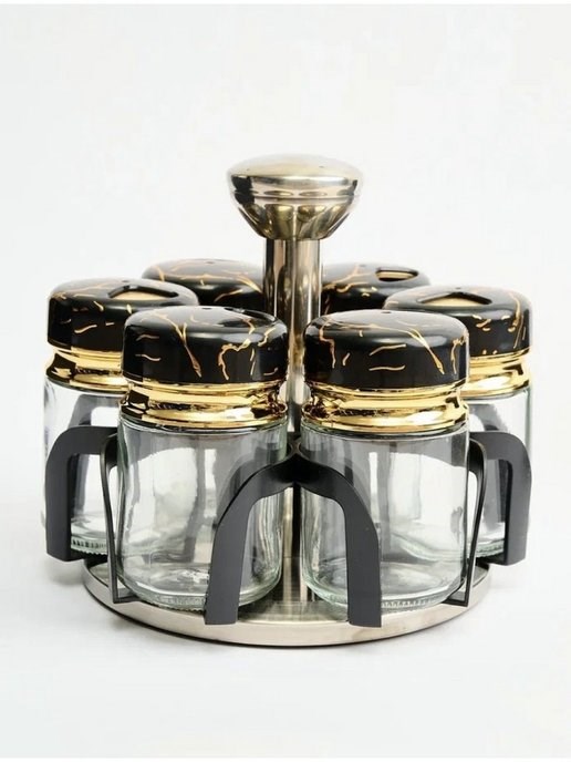 Набор из стекла для специй Карусель | Spice Carousel | цвет черный под мрамор, 6 шт - фото 527251