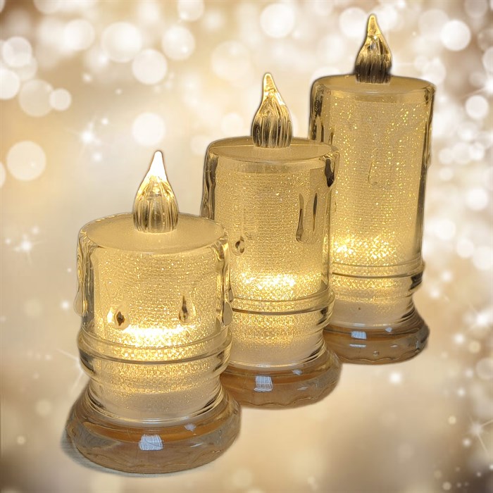 Набор светодиодных свечей "Драгоценное серебро" | Led свеча-ночник с имитацией мерцания, 3 шт (11, 10, 8 см)