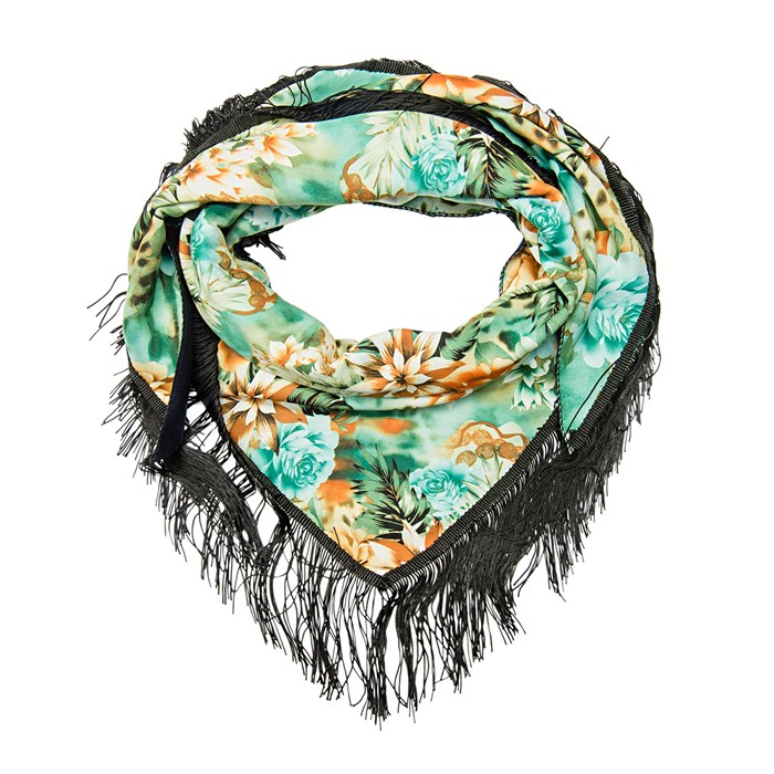 Треугольная двойная косынка с бахромой и велюровой подкладкой (H19), 170х70х13 см SD369-H19