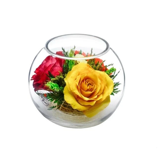 Композиция из красной, оранжевой и желтой розы (арт. BSR5c1)