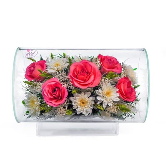 Композиция цветов "Циркон" из розовых роз и хризантем (арт.TLM1)