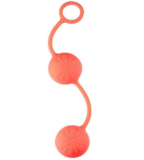 Оранжевые вагинальные шарики с цветочками на поверхности - фото 98320