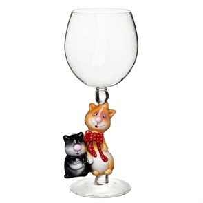 Винный бокал из стекла ручной работы "Веселые коты"