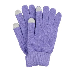 Трикотажные женские перчатки фантазийной вязки с тачскрином на указательном и большом пальце, цвет сиреневый