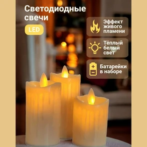 {{photo.Alt || photo.Description || 'Набор светодиодных свечей для дома и интерьера |  Свечи с эффектом "Живого пламени", цвет тёплый белый для декора |  Led свеча-ночник с имитацией воска, 3 шт (11, 9, 7 см) |  Батарейки в комплекте'}}