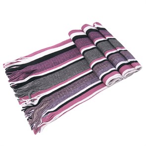 Классический трикотажный шарф с шерстью, цвет бордово-серый в полоску, 180х28 см