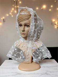{{photo.Alt || photo.Description || 'Ниспадающий платок на голову для храма, церкви белый | Накидка-капюшон из гипюра с цветочками'}}