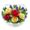 Цветы в стекле "Медянка" из натуральных красных и желтых роз в подарочной упаковке - фото 44916