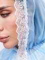 Ниспадающий платок на голову для храма, церкви синий (кружево)