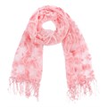 Однотонный шарф с бахромой и аппликациями лентами на капроновой сетке |розовый, ткань гипюр, 155х48 см - фото 457868