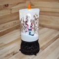 Новогодний декоративный фонарь-свеча с музыкой, подсветкой | Светильник с эффектом падающего снега "Дед Мороз и Снеговики" (снег)