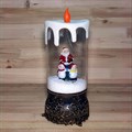 Новогодний декоративный фонарь-свеча с музыкой, подсветкой | Светильник с эффектом падающего снега "Дед Мороз и Снеговики"