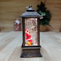 Новогодний декоративный  фонарик с подсветкой и снегом | LED-Светильник в ретро-стиле "Поздравление от Деда Мороза", 14 см (со светом)